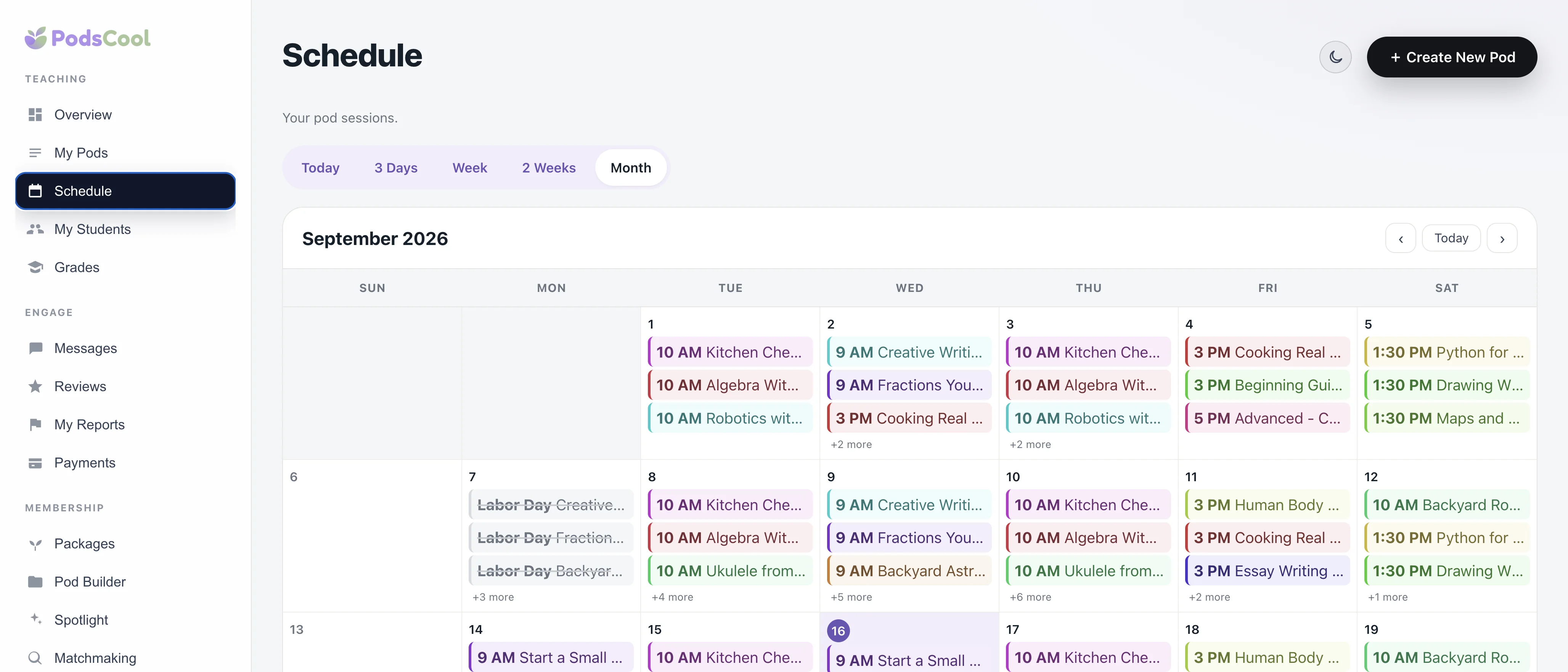 A month of pod sessions on the schedule